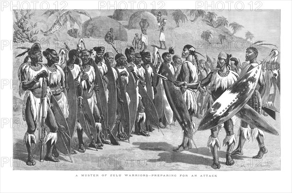 'A Muster of Zulu Warriors - Preparing for an Attack.', 1879. Artist: Unknown.
