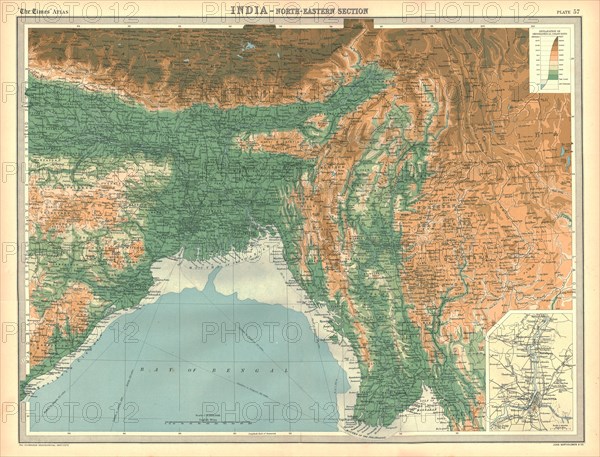 Geographical map of the north-eastern section of India, early 20th century. Artist: Unknown.