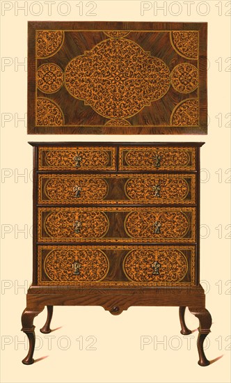 Chest of drawers inlaid with marquetry, 1905. Artist: Shirley Slocombe.