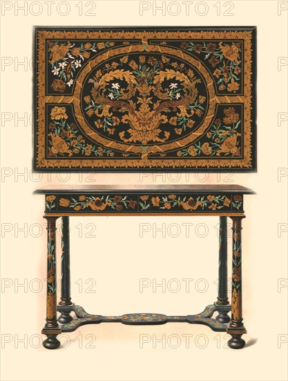 Table inlaid with marquetry., 1905. Artist: Shirley Slocombe.