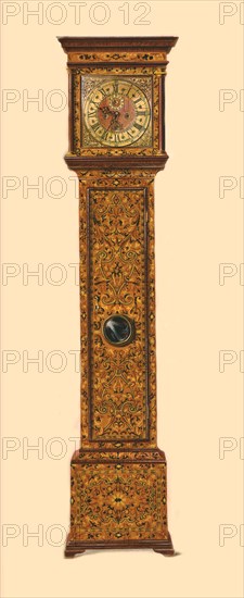 Clock inlaid with light marquetry, 1905. Artist: Shirley Slocombe.