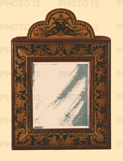 Mirror with walnut frame with inlaid marquetry, 1905. Artist: Shirley Slocombe.