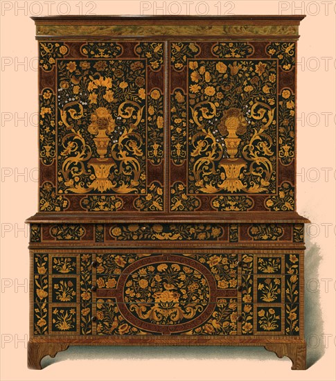 Cabinet press inlaid with marquetry, 1905. Artist: Shirley Slocombe.