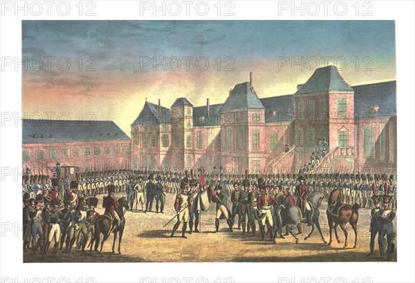 Napoleon's Departure from Fontainebleau, 20 April 1814, (c1850). Artists: Francois Pigeot, François-Louis Couché.