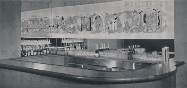 'A cocktail bar mural in carved and enamelled linoleum in the Berkeley Hotel, Montreal', 1942. Artist: Unknown.