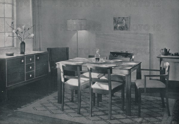 'The Dining Room - Walnut and sycamore furniture', 1942. Artist: Unknown.