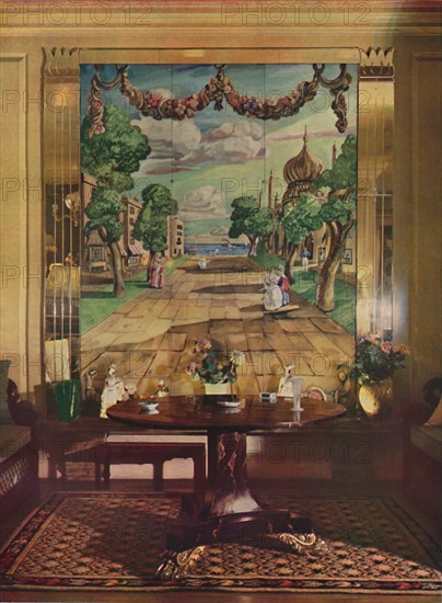 Panel showing Regency Brighton, flanked by mirrored glass pilasters, 1933.  Artist: Unknown.