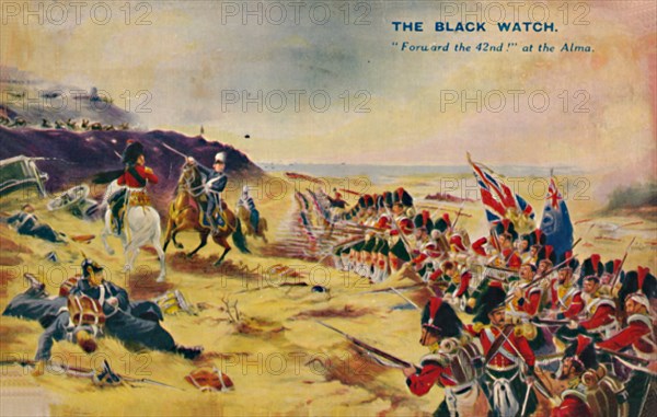 'The Black Watch. Forward the 42nd! at the Alma', 1854, (1939). Artist: Unknown.