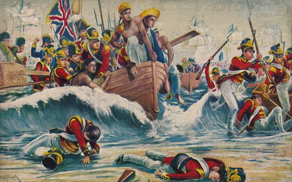 'The Somerset Light Infantry. The Desperate Landing at Aboukir Bay', 1801, (1939). Artist: Unknown.