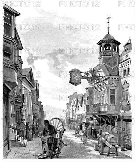 'Guildford: High Street, with the Town Hall', 1886. Artist: John Fulleylove.