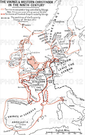 'Map of the Vikings & Western Christendom in the Ninth Century', (1935). Artist: Unknown.