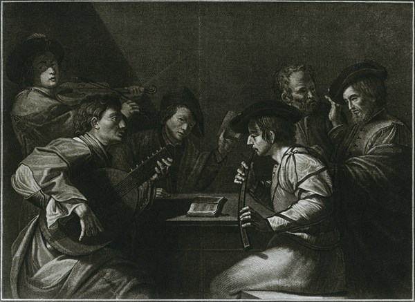 'Lute, violin and black (curved) zink; Italian engraving of the year 1784', 1948. Artist: Unknown.