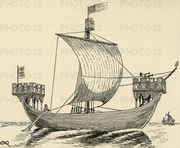 'A Ship of the time of Edward I. (based on the Dover seal, 1284)', (1931). Artist: Charles Henry Bourne Quennell.