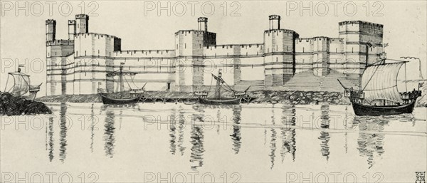 'Exterior of Caernarvon Castle, North Wales', (1931). Artist: Charles Henry Bourne Quennell.