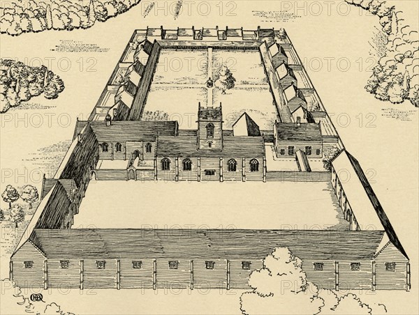 'Bird's-eye view of Carthusian Monastery', (1931). Artist: Charles Henry Bourne Quennell.