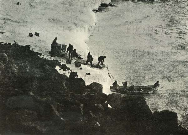 'Landing Stores from the Boat at the First Landing-Place', c1908, (1909). Artist: Unknown.