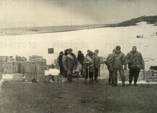 'The Party Which Ascended Mount Erebus Leaving The Hut', 1908, (1909).  Artist: Unknown.