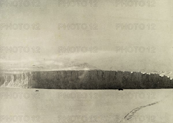 'Glacier South of Cape Barne, with motor travelling on sea ice', c1908, (1909).  Artist: Unknown.