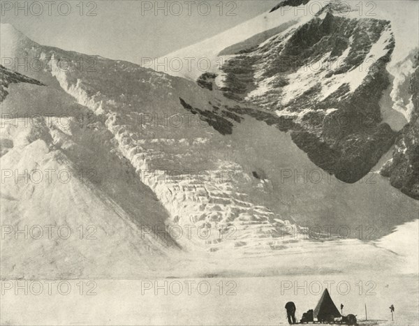 'Western Party's camp on December 28 below a hanging glacier at the Cathedral rocks', 1909. Artist: Unknown.