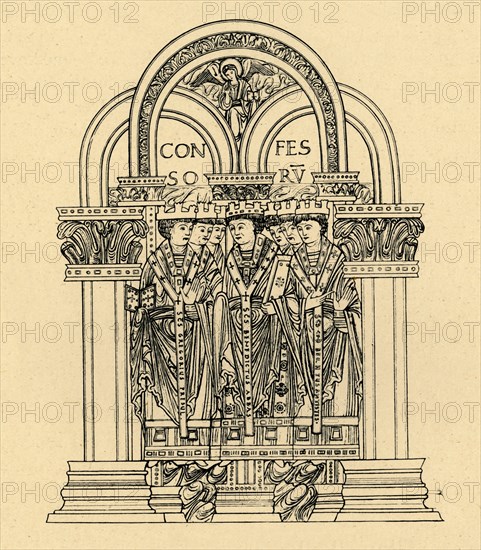 'Gregory the Great, St. Benedict, and St. Cuthbert', 1908. Artist: Unknown.