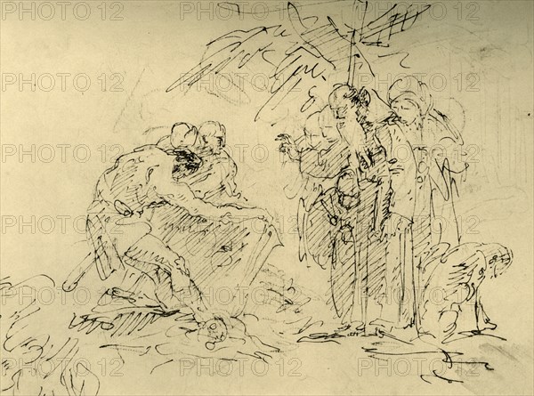 'The Opening of a Grave', mid 18th century, (1928).  Artist: Giovanni Battista Tiepolo.