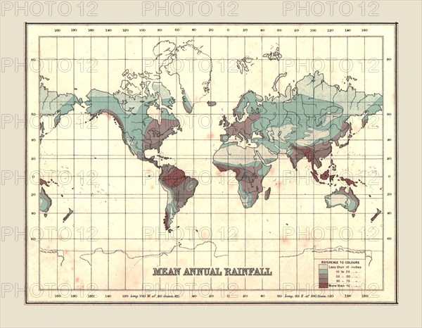 World Map showing Mean Annual Rainfall, 1902.  Creator: Unknown.