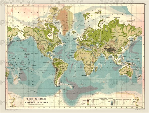 Map of the World showing Heights and Depths, 1902. Creator: Unknown.