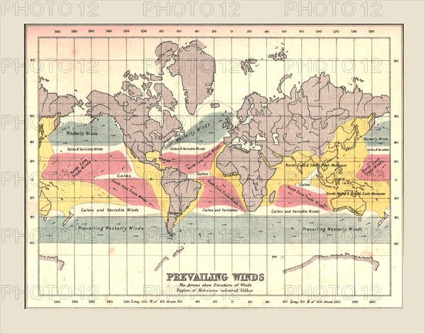 World Map showing Prevailing Winds, 1902.  Creator: Unknown.