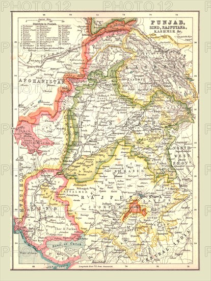 Map of Punjab, Sind, Rajputana and Kashmir, 1902.  Creator: Unknown.