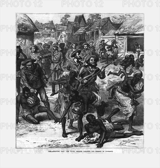 'The Ashantee War: the Naval Brigade Clearing the Streets of Coomassie', 1874.  Creator: Unknown.