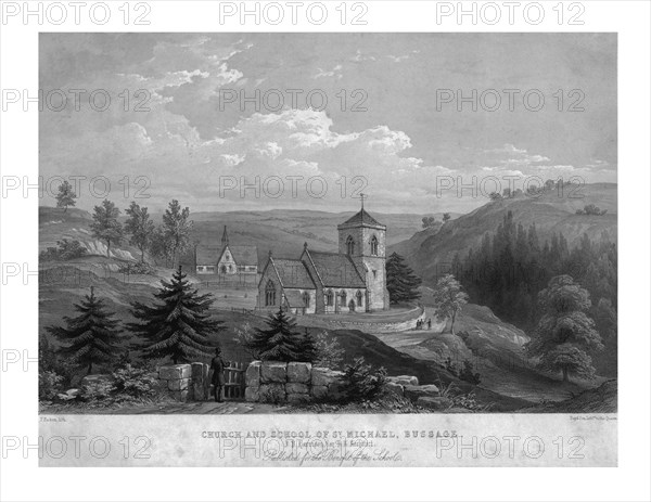 'Church and School of St. Michael, Bussage', c1800. Creator: Unknown.