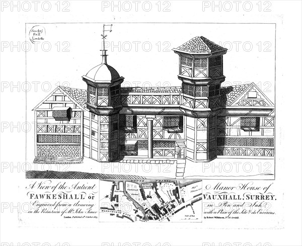 'A View of the Antient Manor House of Fawkeshall or Vauxhall, Surrey', (1813).  Creator: Unknown.