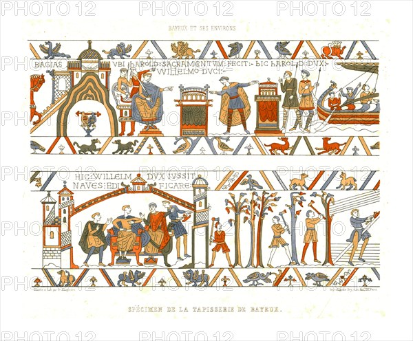 Sections of the Bayeux Tapestry. Creator: Adolphe Maugendre.