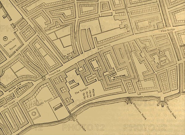 'Fleet Street, The Temple, Etc., From a Map of London, Published 1720', (1897).  Creator: Unknown.