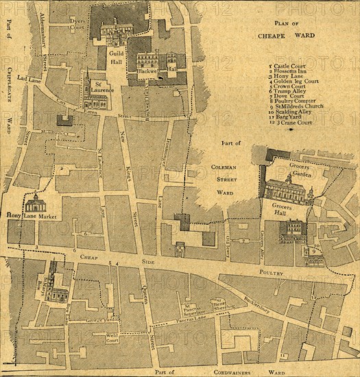 'Old Map of the Ward of Cheap - About 1750', (1897). Creator: Unknown.