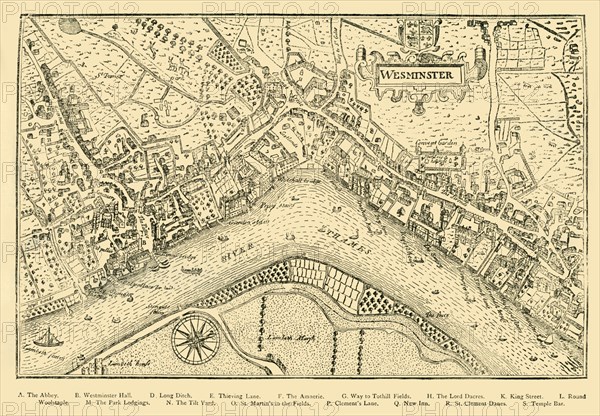 'Plan of Westminster. (From Norden's Survey, taken in Queen Elizabeth's Reign, 1593)', (1881). Creator: Unknown.