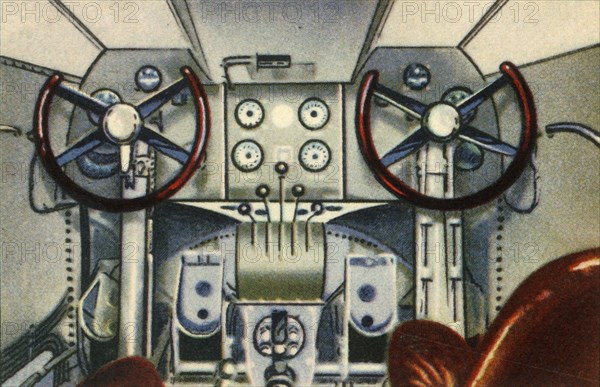 Cockpit on board the Dornier flying boat, 1920s, (1932). Creator: Unknown.