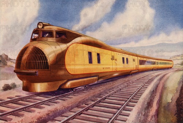 'Speeding Across A Continent. America's first diesel-electric Express has opened up a new era in rai Creator: Unknown.