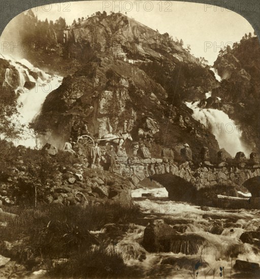 'Skarafos and Lotefos leaping over rocks, Western Norway', c1905. Creator: Unknown.