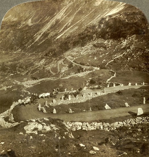 'Zigzag steeps of Grjotlid road to Mark - 10 miles travel for 3 3/4 miles straight distance, Norway' Creator: Unknown.