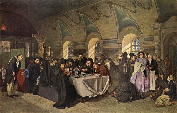 'A Repast in the Monastery', 1865-1875, (1939). Creator: Vasily Perov.