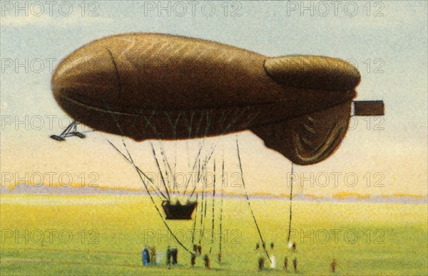 Streamlined barrage balloon with basket, 1918, (1932).  Creator: Unknown.