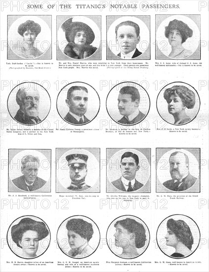 'Some of the Titanic's Notable Passengers', April 20, 1912. Creator: Unknown.