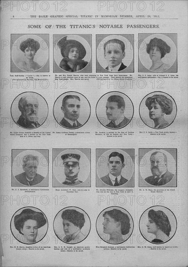 'Some of the Titanic's Notable Passengers', April 20, 1912. Creator: Unknown.