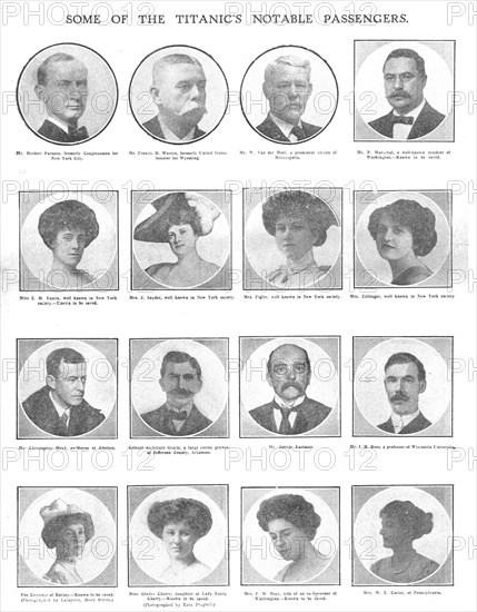 'Some of the Titanic's Notable Passengers', April 20, 1912. Creator: Unknown.