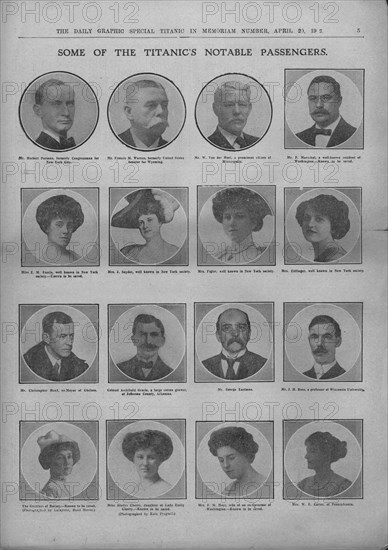 'Some of the Titanic's Notable Passengers', April 20, 1912. Creator: Unknown.