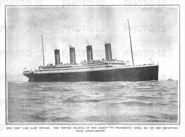 'Her First and Last Voyage: the Titanic Passing up the Solent on Wednesday, April 10th...', 1912. Creator: Unknown.