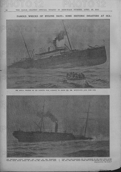 'Famous Wrecks of Bygone Days: Some Historic Disasters at Sea', April 20, 1912. Creator: Unknown.