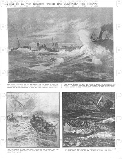 'Famous Wrecks of Bygone Days: Some Historic Disasters at Sea', April 20, 1912. Creator: Unknown.