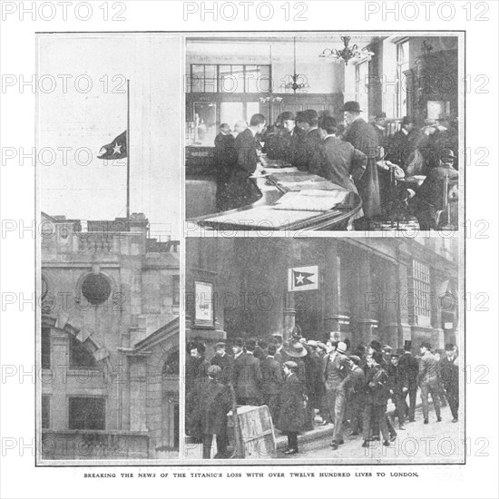 'Breaking the News of the Titanic's Loss With Over Twelve Hundred Lives to London', April 20, 1912. Creator: Unknown.